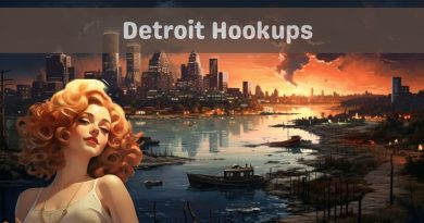 Illustrated Detroit skyline at sunset across the river, with boats on the water, captioned Detroit Hookups