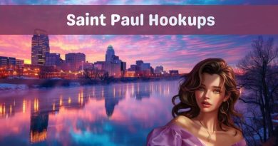 Illustrated St. Paul, Minnesota skyline at sunset reflected in the Mississippi, with a woman in the foreground, under the heading Saint Paul Hookups