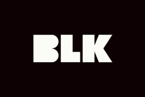 BLK logo, white wordmark on a black background