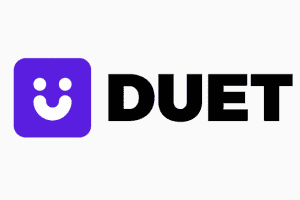 Duet logo, a purple smiley icon beside the DUET wordmark