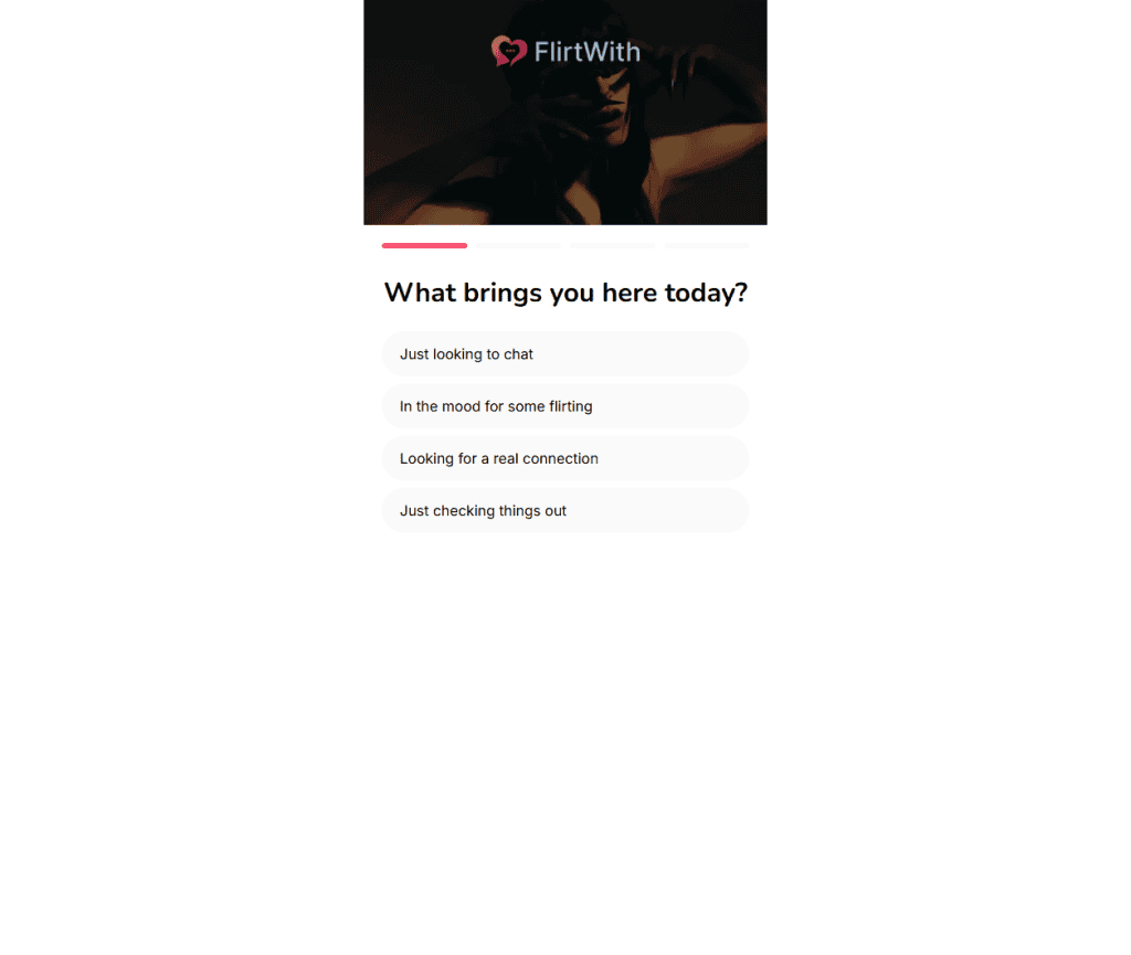 FlirtWith onboarding quiz asking what brings you here today