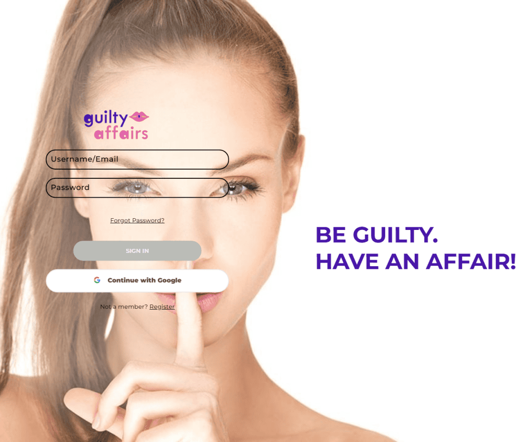 GuiltyAffairs sign in page