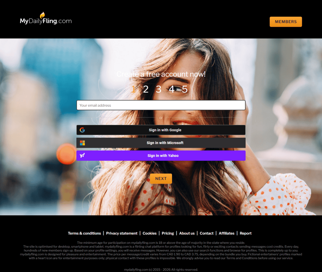MyDailyFling create a free account signup page