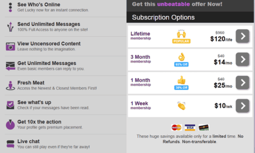 OnlineBootyCall 2026 pricing: 1 week, 1 month, 3 month and lifetime membership costs