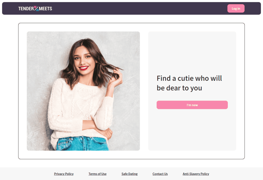 TenderMeets homepage with the tagline find a cutie who will be dear to you
