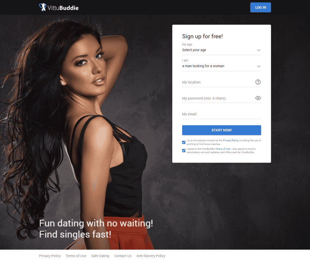 VittuBuddie signup form with both consent checkboxes pre-ticked